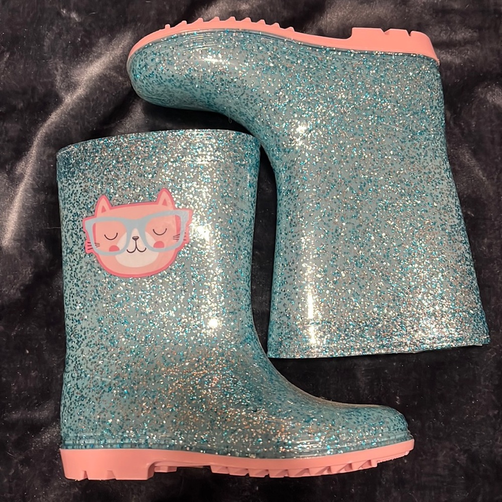 Blue sparkly rain boots